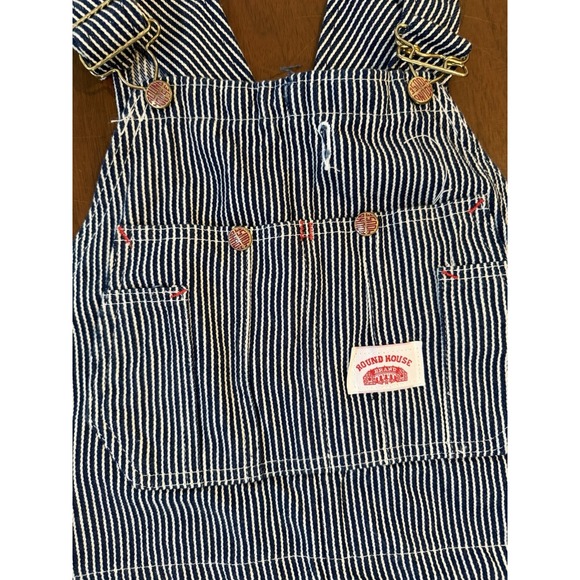 Round House Bib Overalls 38 X 32 Striped 100% Cotton Adjustable Straps - Picture 3 of 8